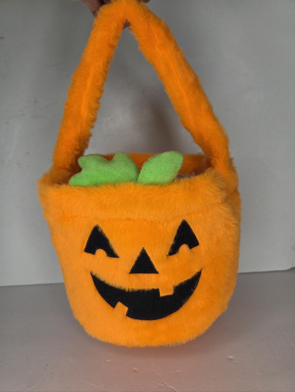 Plush Orange Pumpkin Trick Or Treat Candy Bag Halloween Bucket